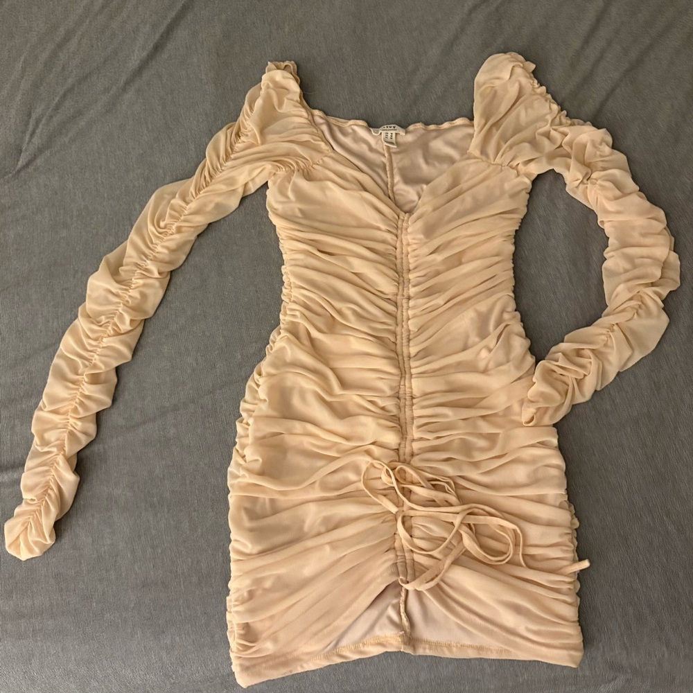 Privy Cream Long Sleeve Ruched Dress